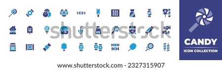 Candy icon collection. Duotone color. Vector illustration. Containing lollipop, candy, chocolate, corn, sweets, chocolate box, bag, gingerbread house, ghost, cane, food stand. Royalty-Free Stock Photo #2327315907