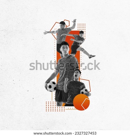 Young athletic man, professional basketball player in sportswear training against abstract background. Contemporary art collage. Concept of professional sport, competition, game, active lifestyle, ad