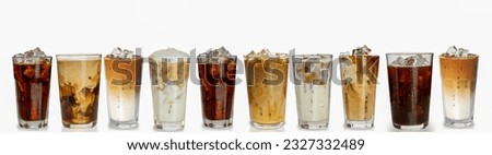 Set of black ice coffee and ice latte coffee with milk in tall glass isolated  on white background. Royalty-Free Stock Photo #2327332489