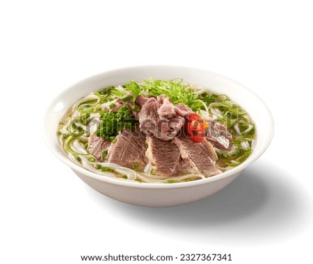 Vietnamese dishes: Pho, a bowl of Pho isolated on white background Royalty-Free Stock Photo #2327367341