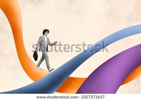 Photo collage advert back school knowledge day september boy student college walking diplomat doodle way isolated on beige background