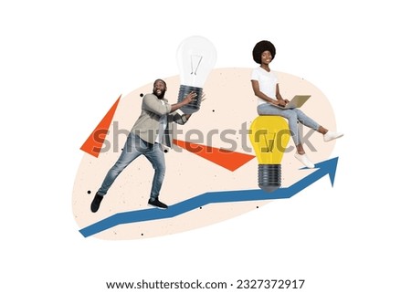 Photo cartoon comics sketch collage picture of working team having great successful idea isolated creative background