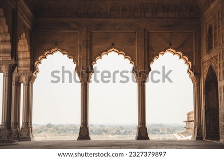 Beautiful Arches architecture of Agra red Fort - India, Uttar Pradesh Royalty-Free Stock Photo #2327379897