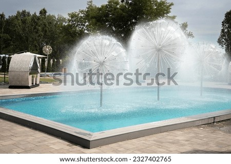 Basseysh with fountains in a country recreation area
