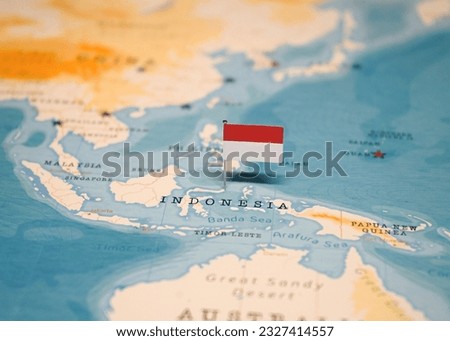 The Flag of Indonesia on the World Map.