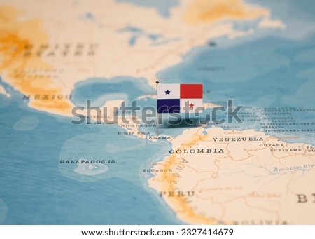 The Flag of Panama on the World Map.