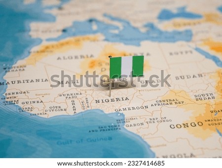 The Flag of Nigeria on the World Map.