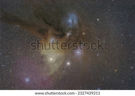 This is a image centered on Antares which is the brightest star in constellation Scorpio