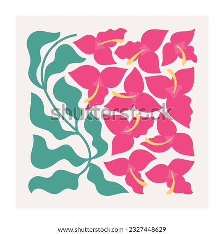 Abstract bright blosson of bougainvillaea. Botanical wall arts with wild floral plants vector illustration. Royalty-Free Stock Photo #2327448629