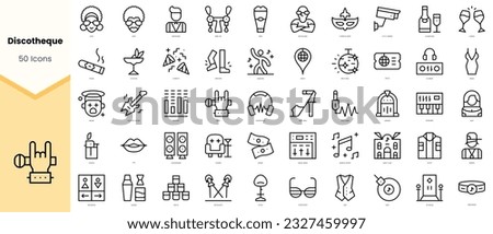 Set of discotheque Icons. Simple line art style icons pack. Vector illustration Royalty-Free Stock Photo #2327459997