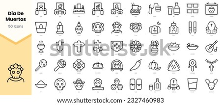 Set of dia de muertos Icons. Simple line art style icons pack. Vector illustration Royalty-Free Stock Photo #2327460983