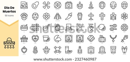 Set of dia de muertos Icons. Simple line art style icons pack. Vector illustration Royalty-Free Stock Photo #2327460987
