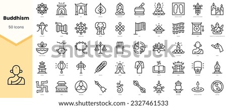 Set of buddhism Icons. Simple line art style icons pack. Vector illustration Royalty-Free Stock Photo #2327461533