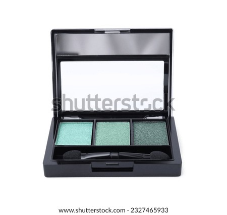 Beautiful eye shadow palette with brush isolated on white Royalty-Free Stock Photo #2327465933