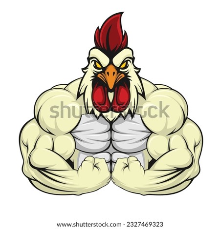 chicken mascot vector art illustration muscle chicken design Royalty-Free Stock Photo #2327469323
