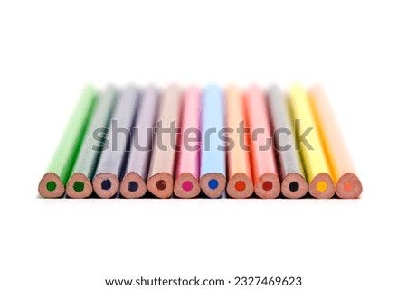 Set of colored pencils of twelve colors white background