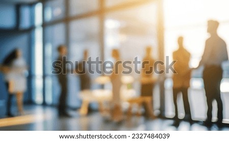 Defocused bokeh effect positive concept background of unrecognizable people diverse business team meeting of young professionals corporate startup Royalty-Free Stock Photo #2327484039