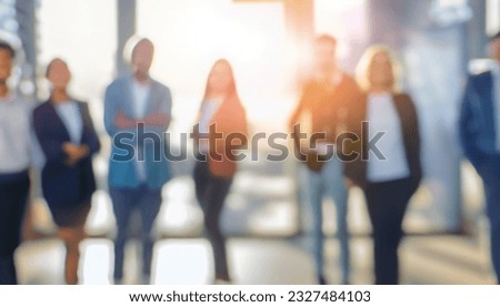 Defocused bokeh effect positive concept background of unrecognizable people diverse business team meeting of young professionals corporate startup Royalty-Free Stock Photo #2327484103
