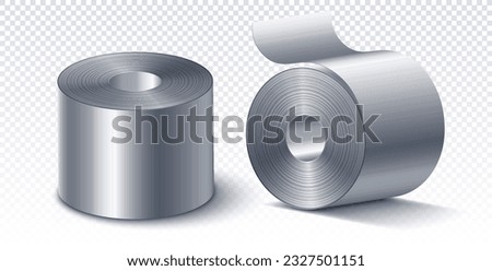 Set of sheets steel roll. Equipment for cooking or rennovation on copy space. Template, layout and mock up. Realistic isometric vector collection isolated on transparent background Royalty-Free Stock Photo #2327501151