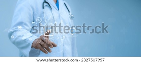 
Medical worker touch virtual medical revolution and advance of technology Artificial Intelligence,AI Deep Learning for medical research,Transformation of innovation and technology for future Health Royalty-Free Stock Photo #2327507957