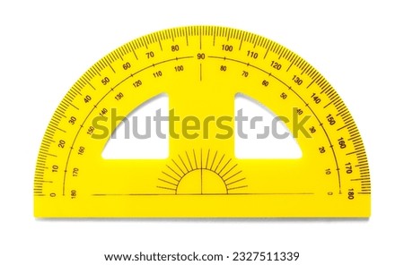 Yellow Protractor Ruler Cut Out on White.