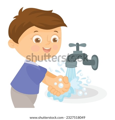 Cute young boy washing hands, prevention against Virus and Infection and personal hygiene.
