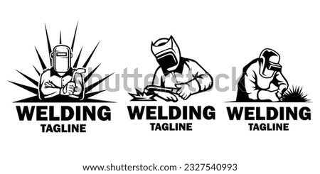 Welder logo design telpmate. Welding mas silhouette logo illustration.