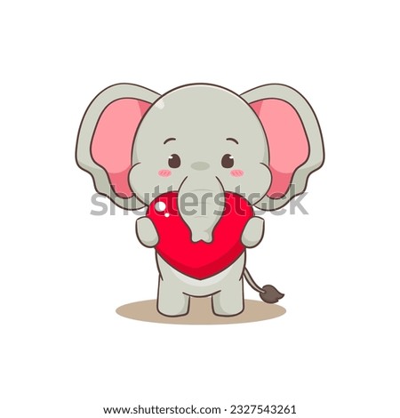 Cute elephant cartoon character holding red love heart. Adorable animal concept flat design. Isolated white background. Vector art illustration.