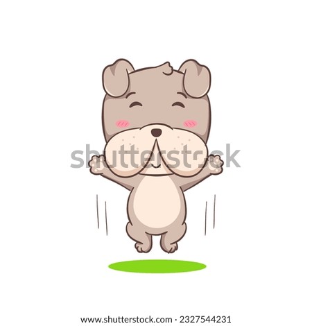 Cute Bulldog jumping cartoon character. Adorable animal concept flat design. Isolated white background. Vector art illustration.