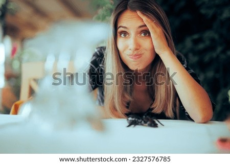 
Unhappy Restaurant Customer Finding a Big insect on the Table. Stressed woman losing her appetite due to pest infestation
 Royalty-Free Stock Photo #2327576785