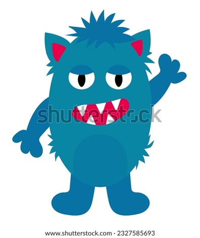 Cartoon blue furry monster. Kids character design for poster, baby products logo and packaging. Vector flat illustration. Royalty-Free Stock Photo #2327585693