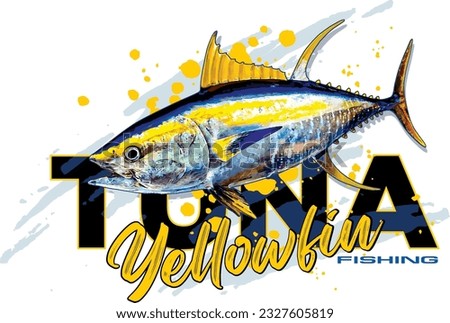 Fishing Yellowfish Tuna in Sea illustration