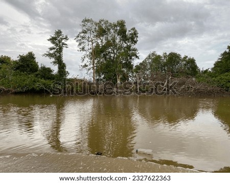 river crossing route in the estuary area of ​​the Sambas river