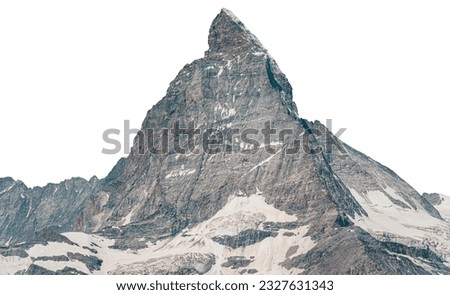 Gray rocky mountain peak (Zermatt, Schweiz) isolated on white background. Royalty-Free Stock Photo #2327631343