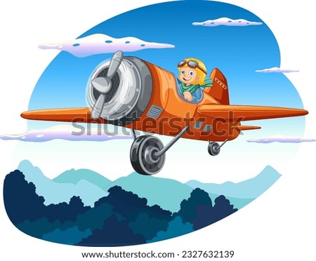 Happy Girl Riding Plane in the Sky illustration