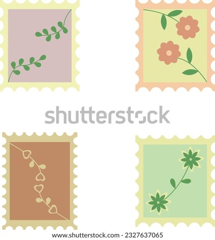 Postage Stamp Classical,flower and leaves ornament, decoration. Hand drawn vector illustration isolated.
