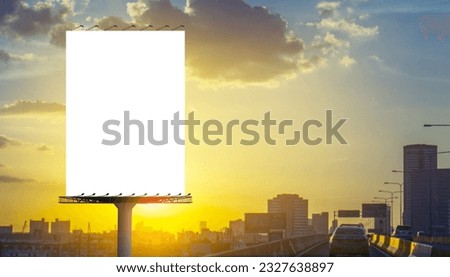 Portrait billboard white blank for outdoor advertising street and urban at sunset 