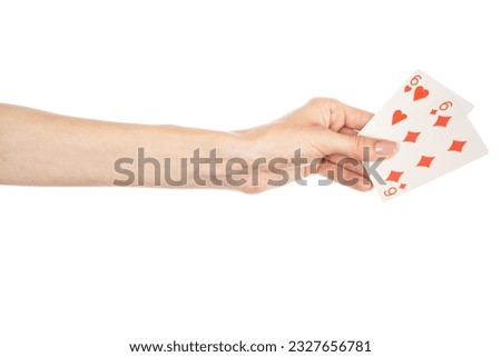 Playing cards in hand isolated on white background. High quality photo