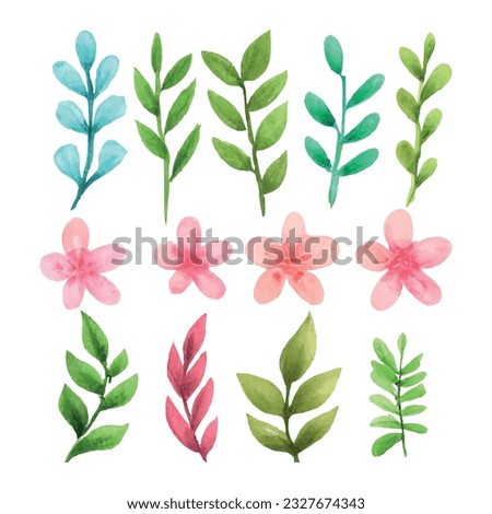 Beautiful set of bouquet of watercolor flowers and leaves. watercolor floral elements