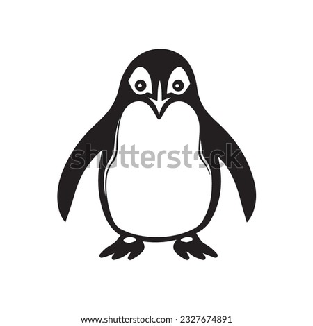 Penguin vector icon logo cartoon character fish salmon illustration doodle. Black and white
