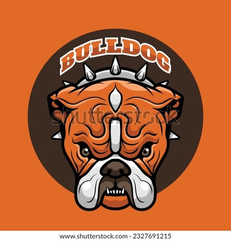 Angry english bulldog mascot logo with a spiked collar. Vector illustration