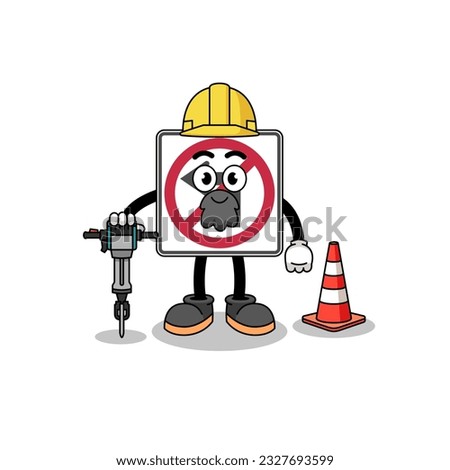 Character cartoon of no left turn road sign working on road construction , character design