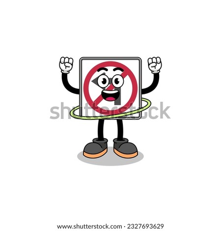 Character Illustration of no left turn road sign playing hula hoop , character design