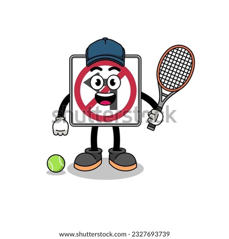 no left turn road sign illustration as a tennis player , character design