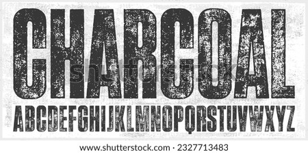 Charcoal Texture Font. Uppercase Bold Condensed. Detailed, individually textured characters with an eroded rough charcoal texture taken from high res scans. Works well at small sizes Royalty-Free Stock Photo #2327713483