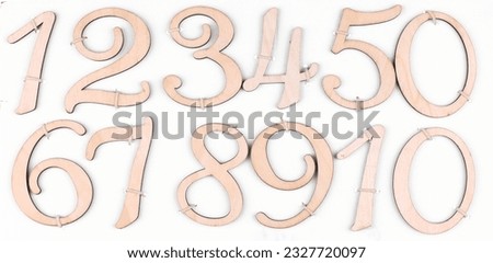 wooden numbers isolated on white background