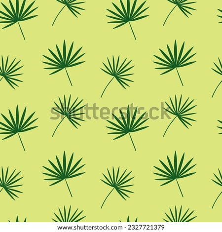 Green chamaerops leaves seamless patterm. Vector chamaerops leaves on green background Royalty-Free Stock Photo #2327721379