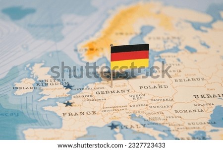 The Flag of Germany on the World Map. Royalty-Free Stock Photo #2327723433