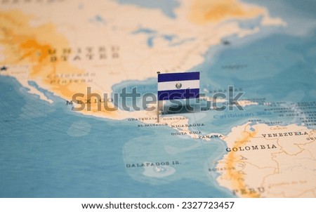 The Flag of El Salvador on the World Map.