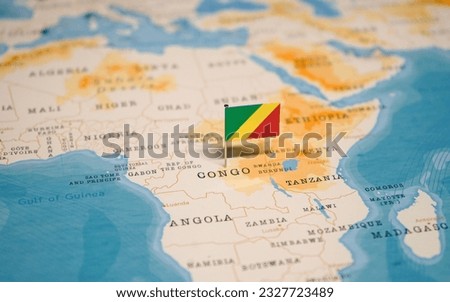 The Flag of Congo on the World Map.